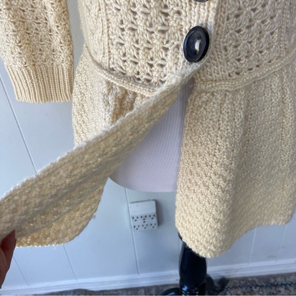 Free People Womens Cardigan Sweater Cream Yellow Wool Blend Casual Sz Medium - Picture 4 of 14